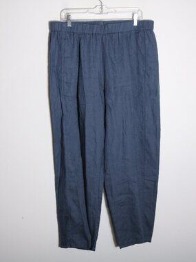 Eileen Fisher Linen Pull On Pants Womes Large Blue Wide Leg Tapered Boho Neutral